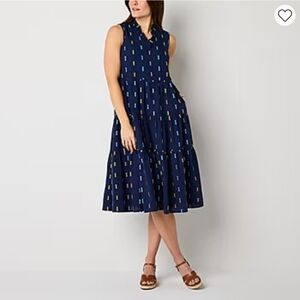 St. John's Bay Sleeveless Floral Midi POCKETS Dress Size L